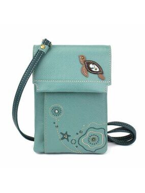 Chala Sea Turtle Faux Leather Crossbody Bag Criss Messenger Bag RFID Teal NEW